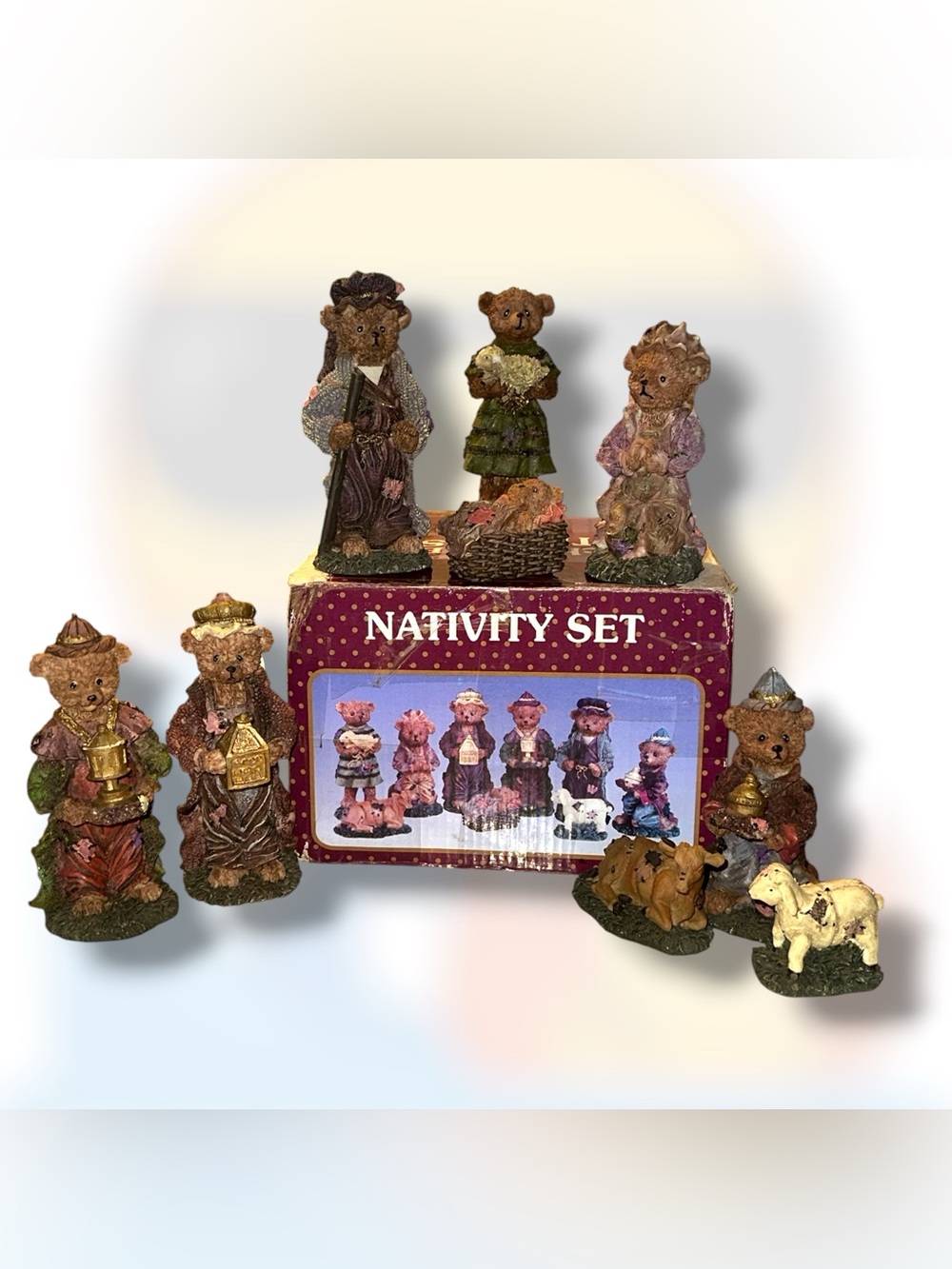 Vintage 1998 Pan-O-Rama Patchwork Bear Nativity Set